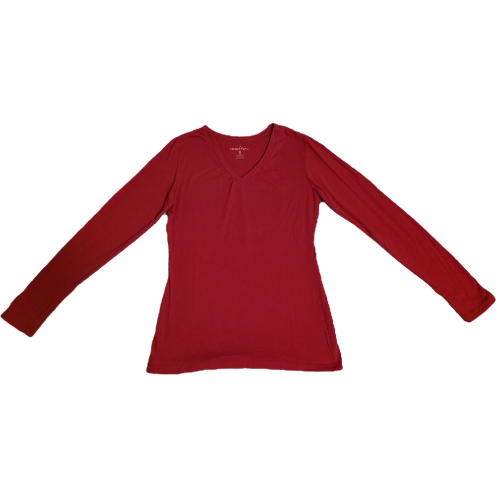 Women's Red V-Neck Long Sleeve Top